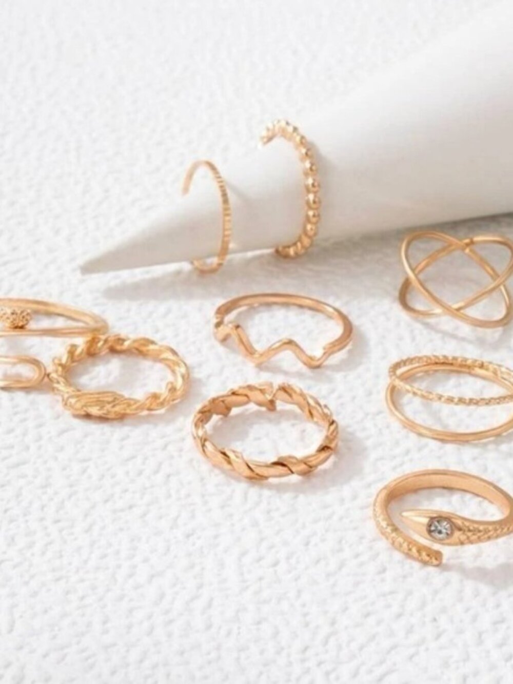 Gold 9pc Rhinestone Snake Ring Set - Picture 2 of 2